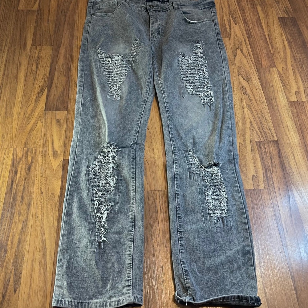 CR24 Chrome Edge Mens 38x32 Distressed Acid Wash Gray Straight Leg Jeans Street